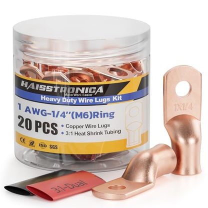 20PCS Battery Cable Lug & Heat Shrink Kit 1 AWG 1 (20 Count)