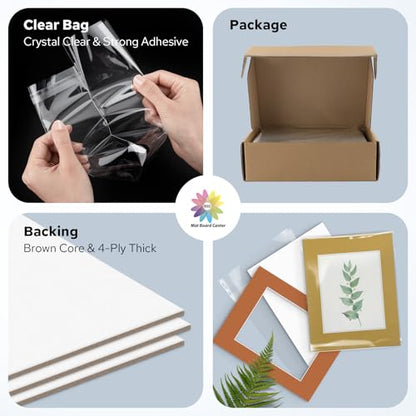 Mat Board Center 50 Pack 11x14 Mat+Backings+Bags for 8x10 Photo Mix Color