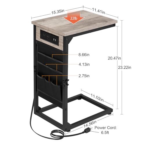 C Shaped End Table with Charging Station