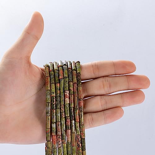 Natural Unakite Cylinder Tube Beads 4x13mm 38cm (28 Count)