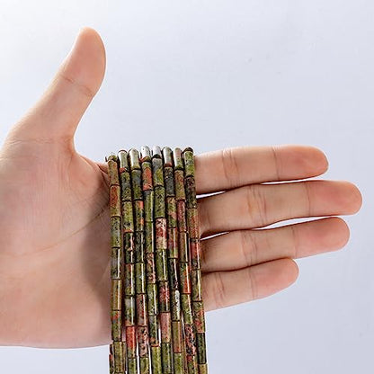 Natural Unakite Cylinder Tube Beads 4x13mm 38cm (28 Count)