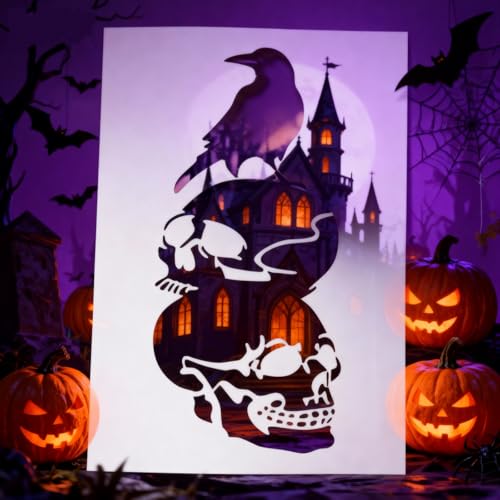 A4 Reusable Halloween Crow Skull Stencil for Painting