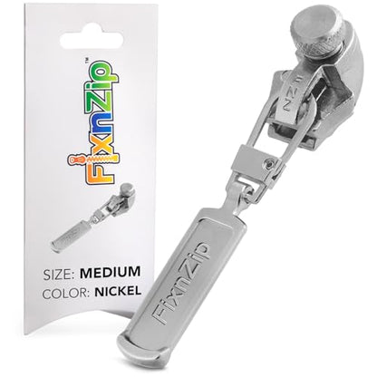 Medium, Nickel) - See Size Guide - Universal Zipper Repair Kit for Jackets, Luggage, Bags - Backpack Zipper Replacement Repair Kit - Instant Zipper Fix