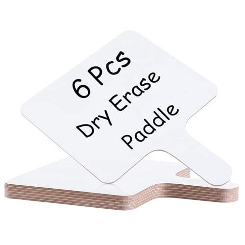 6 Pcs Dry Erase Answer Paddle 7 x 9 Inch Handheld Wooden White Board Double Sided Dry Erase Small Whiteboards for Students Classroom Games Party Auction Paddles for Bidding Meeting Voting (6 Count)