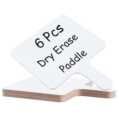 6 Pcs Dry Erase Answer Paddle 7 x 9 Inch Handheld Wooden White Board Double Sided Dry Erase Small Whiteboards for Students Classroom Games Party Auction Paddles for Bidding Meeting Voting (6 Count)