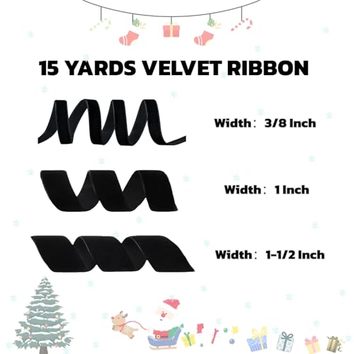 15 Yards Velvet Ribbon 1 Inch Single Face Black Velvet Ribbon Spool Prefect for Wedding (45 Foot)