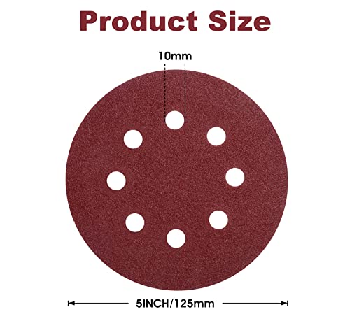 150 Pcs Hook and Loop Adhesive Sanding Discs 5 Inch 8 Hole Sandpaper 100 Grit Aluminum Oxide Sander Pads for Random Orbital Sander (150 Count)
