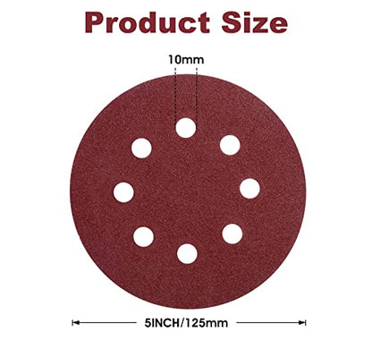 150 Pcs Hook and Loop Adhesive Sanding Discs 5 Inch 8 Hole Sandpaper 100 Grit Aluminum Oxide Sander Pads for Random Orbital Sander (150 Count)