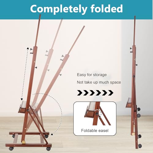 Beechwood H Frame Artist Studio Easel with Wheels and Storage Tray
