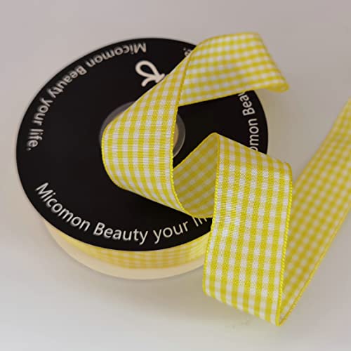 Yellow and White Gingham Ribbon Christmas Ribbon 25 Yards Each Roll 100% Polyester (75 Foot)