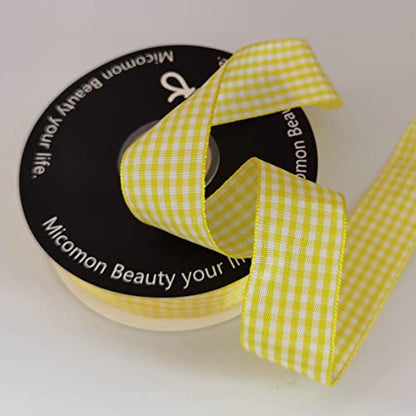 Yellow and White Gingham Ribbon Christmas Ribbon 25 Yards Each Roll 100% Polyester (75 Foot)