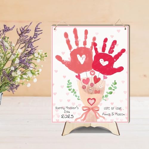 Pink Floral Bouquet DIY Baby's First Mothers Day Handprint Making Sign