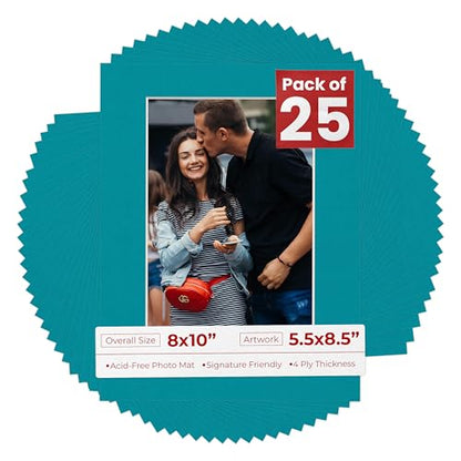 Pack of 25 Acid Free 8x10 Mats Bevel Cut for 5.5x8.5 Photos (25 Count)