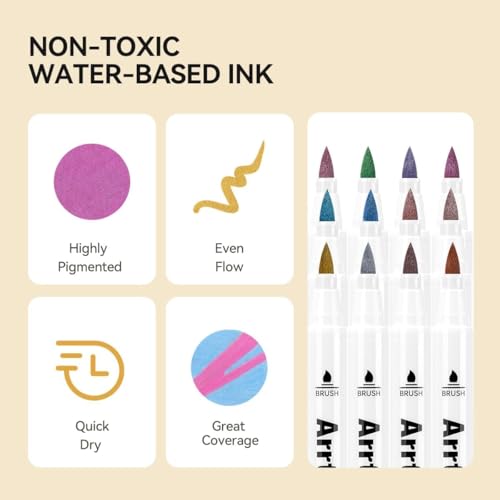 12 Colors Metallic Acrylic Paint Pens for Rock Painting