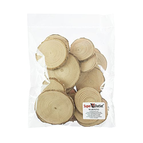 Mini Assorted Size Natural Color Tree Bark Wood Slices Round Log Discs for Arts & Crafts (20 Count)