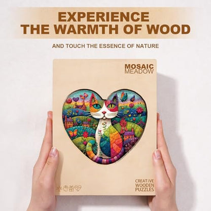 Mosaic Meadow Cat Puzzles Adults Gifts for Women Men Wooden 170 Pieces 11.4 x 9.8in