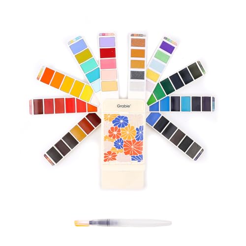 Portable Watercolor Paint Set of 56 Color with Water Brush & Palette
