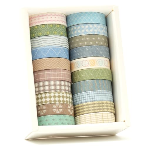 20 Rolls Basic Washi Tape Set Japanese Arts Adhesive Tapes Simple Patterns Decorative Masking Tape Sets for Craft (20 Count)