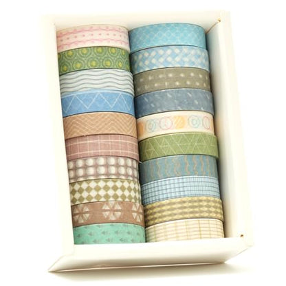 20 Rolls Basic Washi Tape Set Japanese Arts Adhesive Tapes Simple Patterns Decorative Masking Tape Sets for Craft (20 Count)