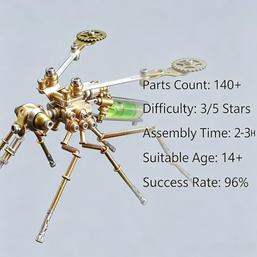 3D Metal Model Mechanical Kits Steampunk Insects Mosquito Puzzle for Adults 140+ Parts 3 Hours Build Cool Desk Decor Christmas & Birthday Gift for Men Father (100 Count)