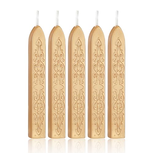 5Pcs Light Gold Sealing Wax Sticks with Wicks for Wax Seal Stamp (5 Count)