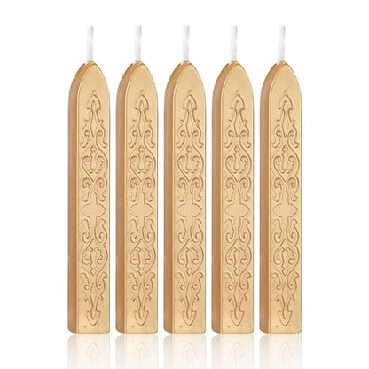 5Pcs Light Gold Sealing Wax Sticks with Wicks for Wax Seal Stamp (5 Count)