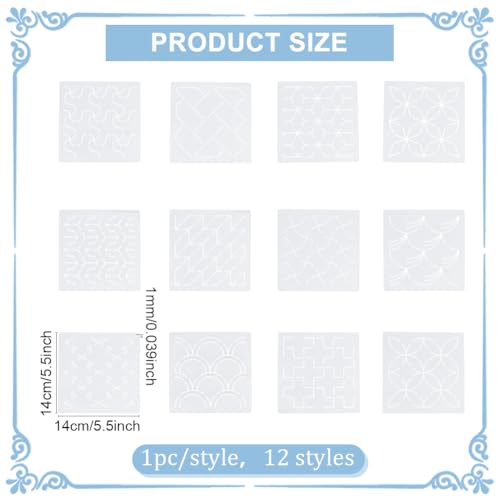 12Pcs Sashiko Stencils Sashiko Embroidery PET Template Drawing Line Template for Hand Quilting Sashiko Patterns Templates Embroidery Stencils 5.5 * 5.5'' (12 Count)