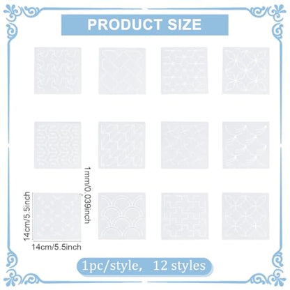 12Pcs Sashiko Stencils Sashiko Embroidery PET Template Drawing Line Template for Hand Quilting Sashiko Patterns Templates Embroidery Stencils 5.5 * 5.5'' (12 Count)