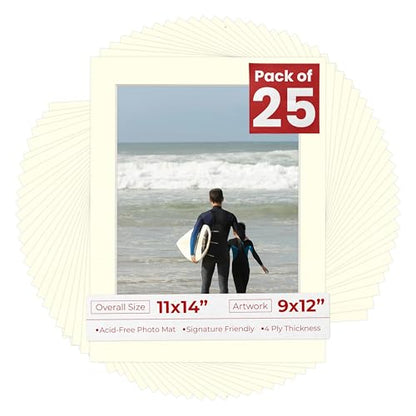 Pack of 25 Acid Free 11x14 Mats Bevel Cut for 9x12 Photos (25 Count)