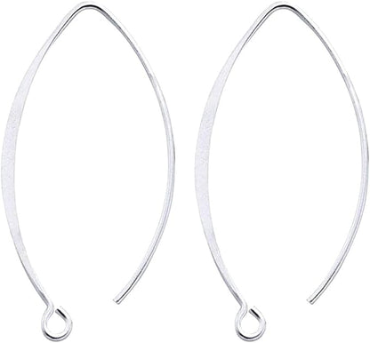 10pcs Adabele Authentic Sterling Silver V Shape 40mm Drop Flat Marquise Earring Hooks (Wire 0.7mm/21 Gauge) Tarnish Resistant for DIY Earrings Jewelry Making SS16-3