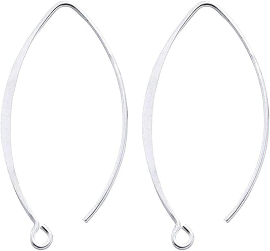 10pcs Adabele Authentic Sterling Silver V Shape 40mm Drop Flat Marquise Earring Hooks (Wire 0.7mm/21 Gauge) Tarnish Resistant for DIY Earrings Jewelry Making SS16-3