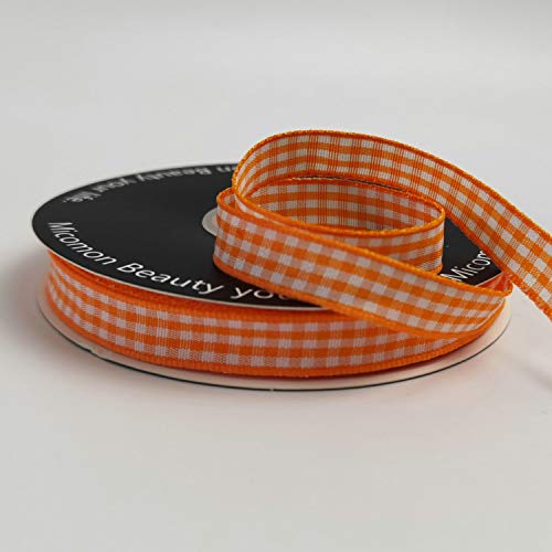 Orange Gingham Plaid Checked Ribbon 25 Yard Each Roll 100% Polyester (75 Foot)