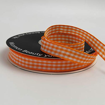 Orange Gingham Plaid Checked Ribbon 25 Yard Each Roll 100% Polyester (75 Foot)