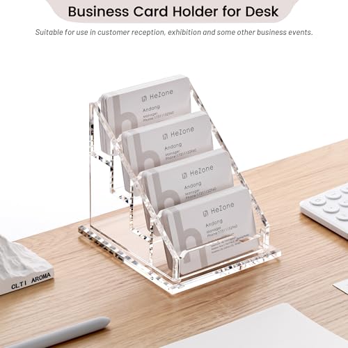 Acrylic Card Holder Clear Horizontal Business Card Organizer Stand for Desk 4 Slots 4 Tier Business Cards Stand for Women and Men