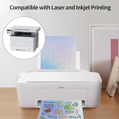 Holographic Sticker Paper for Inkjet & Laser Printer 8.5x11 inch Printable Vinyl Holographic Sticker Paper Self