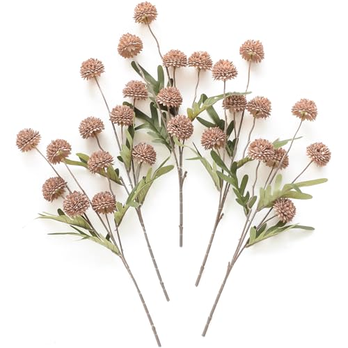 5pcs Light Taupe Faux Silk Mums Artificial Flowers (5 Count)