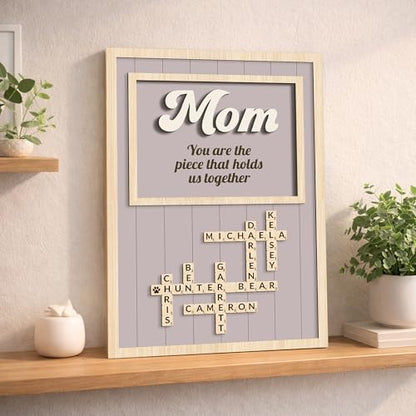 Mom You Are The Piece Personalized Family Crossword Scrable Sign for Mom
