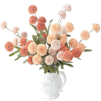9pcs Burnt Orange Peach Mix Faux Silk Mums Artificial Flowers (9 Count)