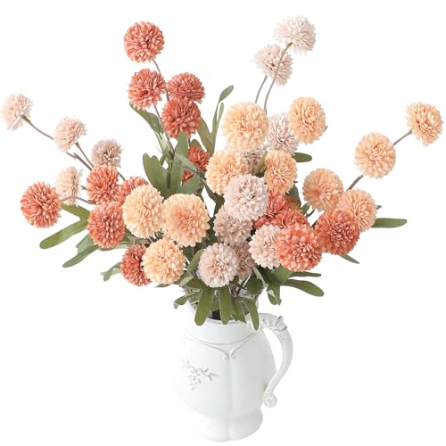 9pcs Burnt Orange Peach Mix Faux Silk Mums Artificial Flowers (9 Count)
