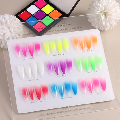 9 Colors Neon Phosphor Nail Pigment Powder Palette for Ombre Nails (2.5 Ounce)