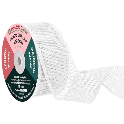 1 1 2 Inch Wide White Wired Burlap Ribbon for Crafts