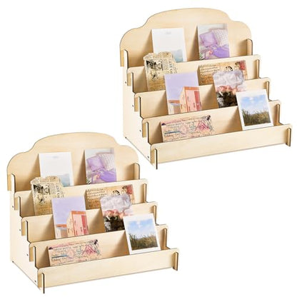 2 Pcs 4 Tier Greeting Card Display Stand Wooden Sticker Display Stand Portable Card Display Rack for Vendors Retail Counter Table Display Trade Shows Showcase