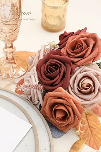 Artificial Flowers 25pcs Real Looking Terracotta Ombre Colors Foam Fake Roses with Stems for DIY Wedding Bouquets Bridal Shower Floral Centerpieces Party Tables Home Decorations (25 Count)