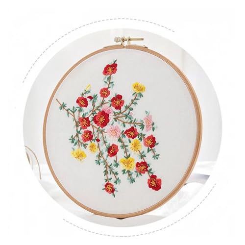 Embroidery Starter Kit 1Pack with Stamped Flowers Pattern with Cotton Fabric Hoops Color Threads and Tools for DIY Art Crafts Sewing Crafts for Adults