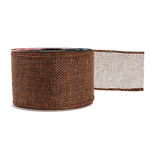 2 Inch Wide Brown Wired Burlap Ribbon for Crafts