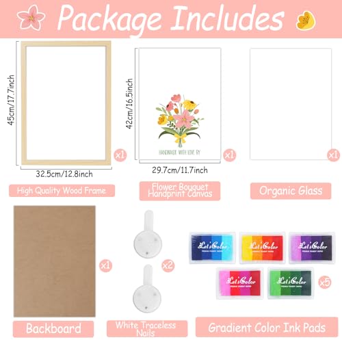 Flower Bouquet Handprint Art Craft DIY Kit Mother's Day Gifts from Daughter or Son Children Adults Handprint Keepsake for Mom Grandma Birthday Gifts Christmas (8 Count)