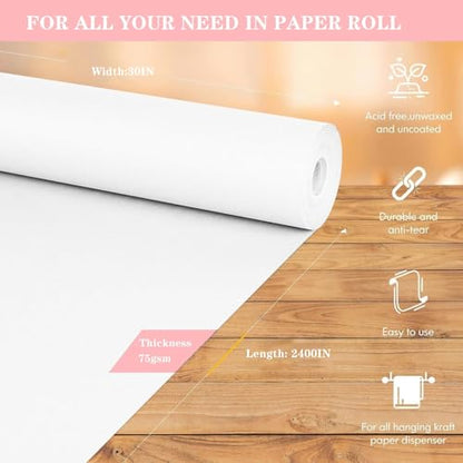 White Wrapping Paper Roll 30"x 2400" Craft Paper Roll for Drawing Painting Art Supplies (72000 square inches)