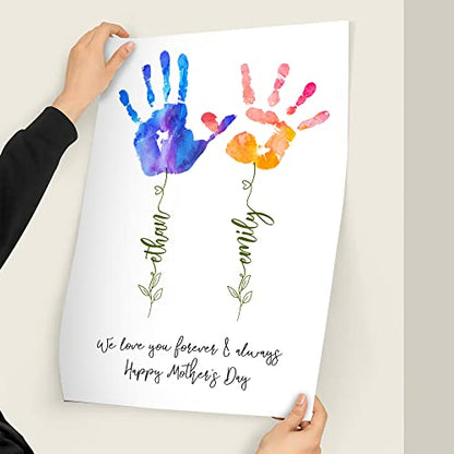 Personalized Mom Gift For Mother's Day Custom Handprint Unframed Poster Wall Art Flower Handprint Gift From Kids For Mom New Mom Custom Name Poster Mom Birthday Pregnancy Announcement Gift