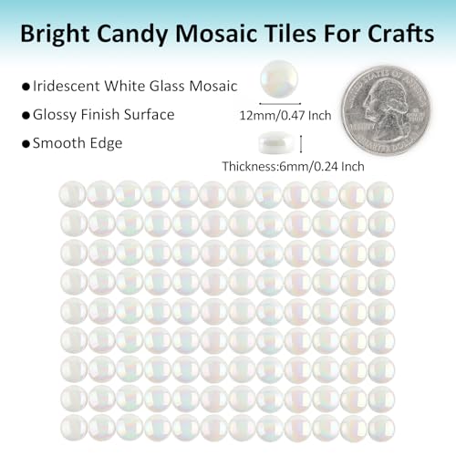 150g Iridescent White Round Glass Mosaic Tiles for Crafts Bulk (5.29 Ounce)