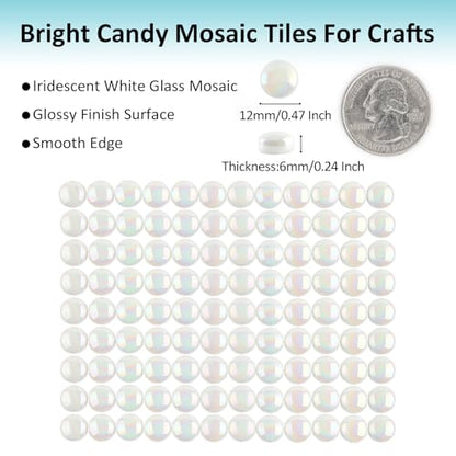 150g Iridescent White Round Glass Mosaic Tiles for Crafts Bulk (5.29 Ounce)